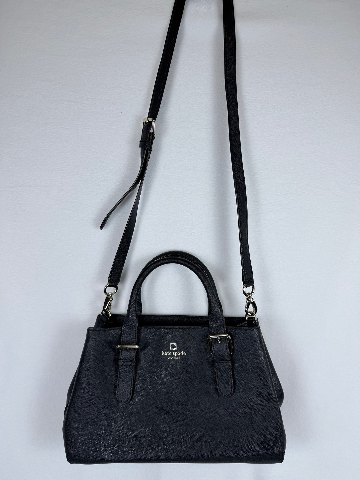 Kate Spade New York Black Saffiano Leather Structured Satchel Crossbody Bag