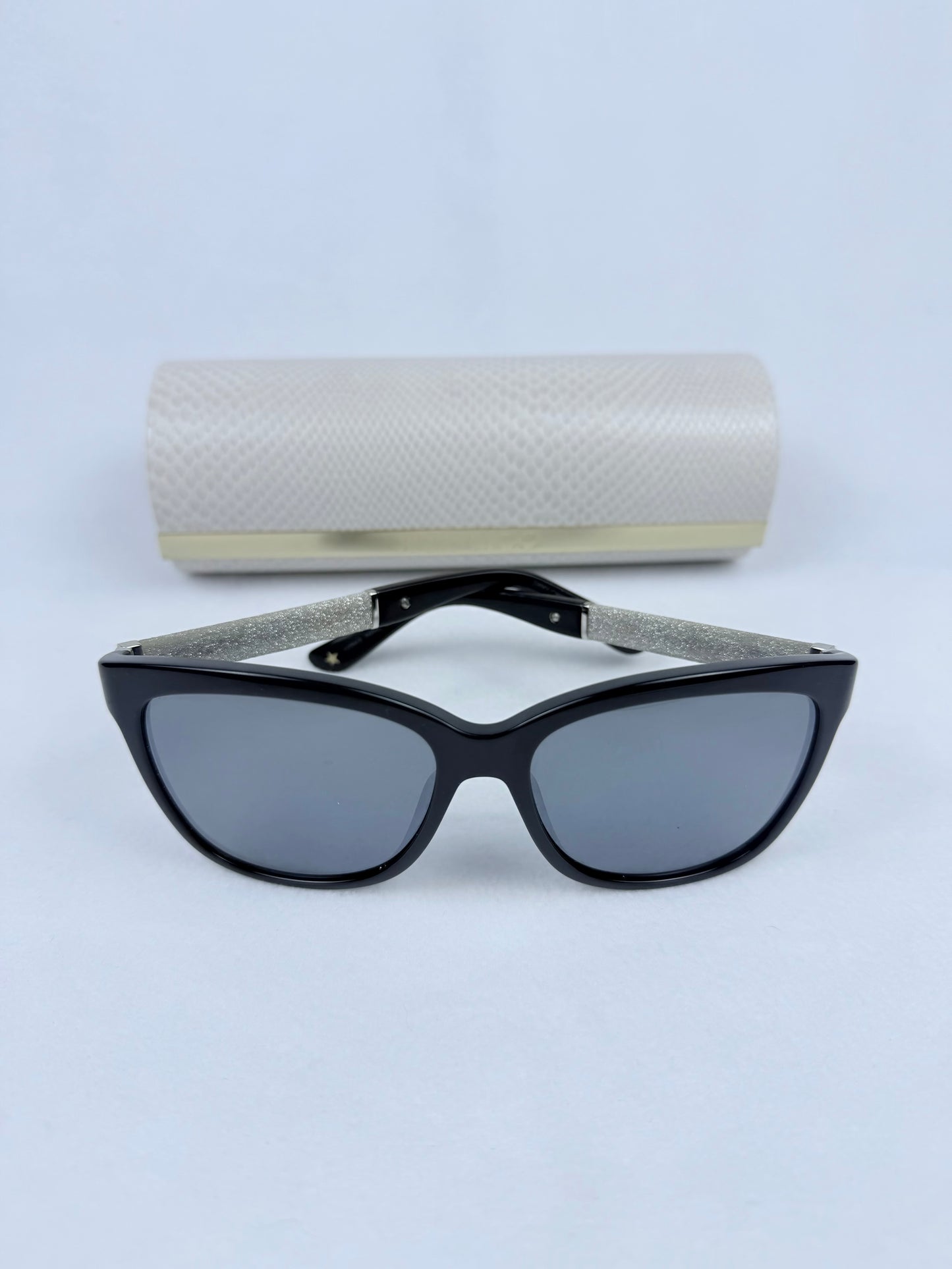 Jimmy Choo Cora/S Black Glitter Temple Sunglasses with Case