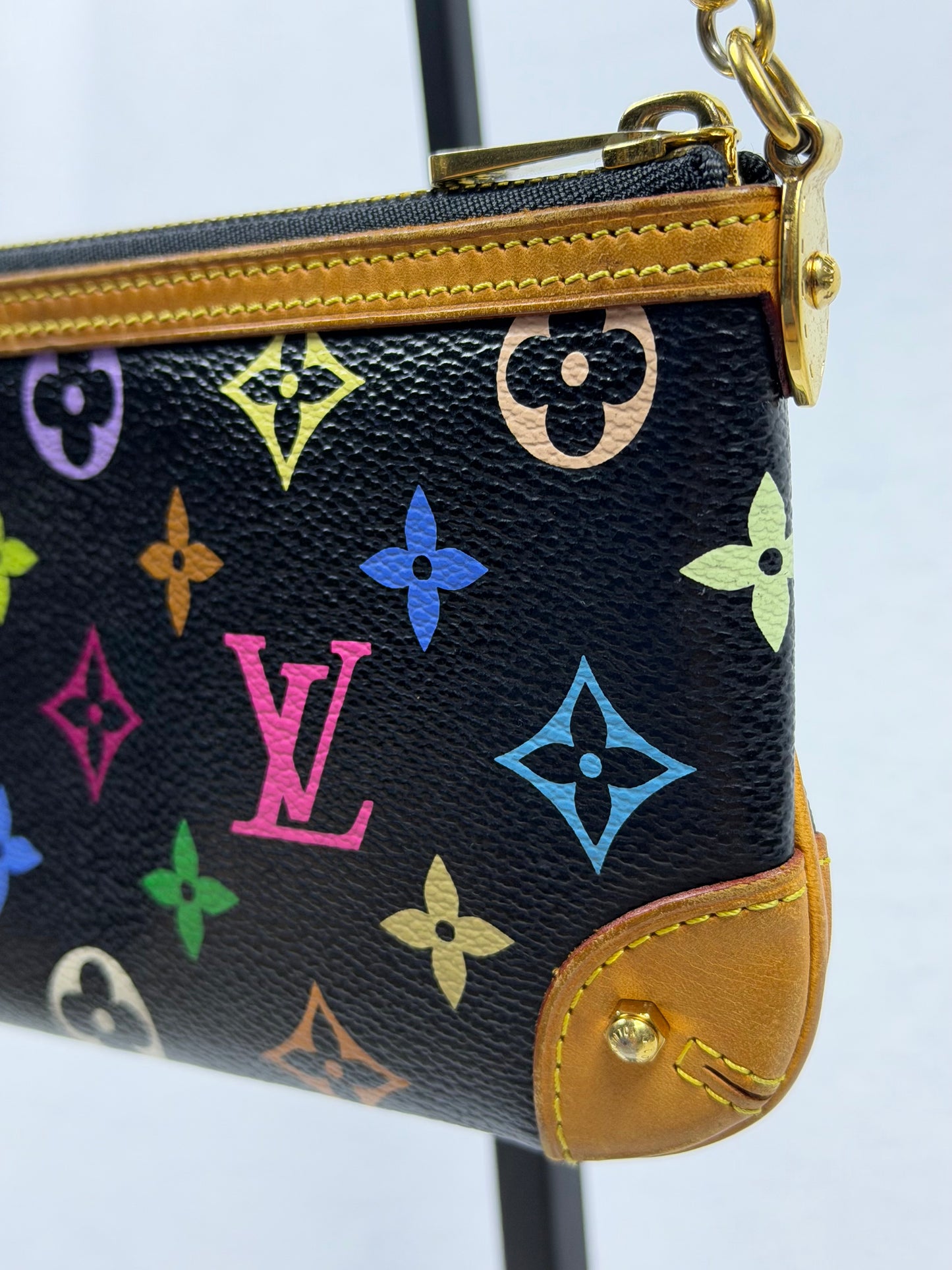 Louis Vuitton Monogram Multicolore Murakami Black Milla Pochette MM Chain Clutch w/ Entrupy COA