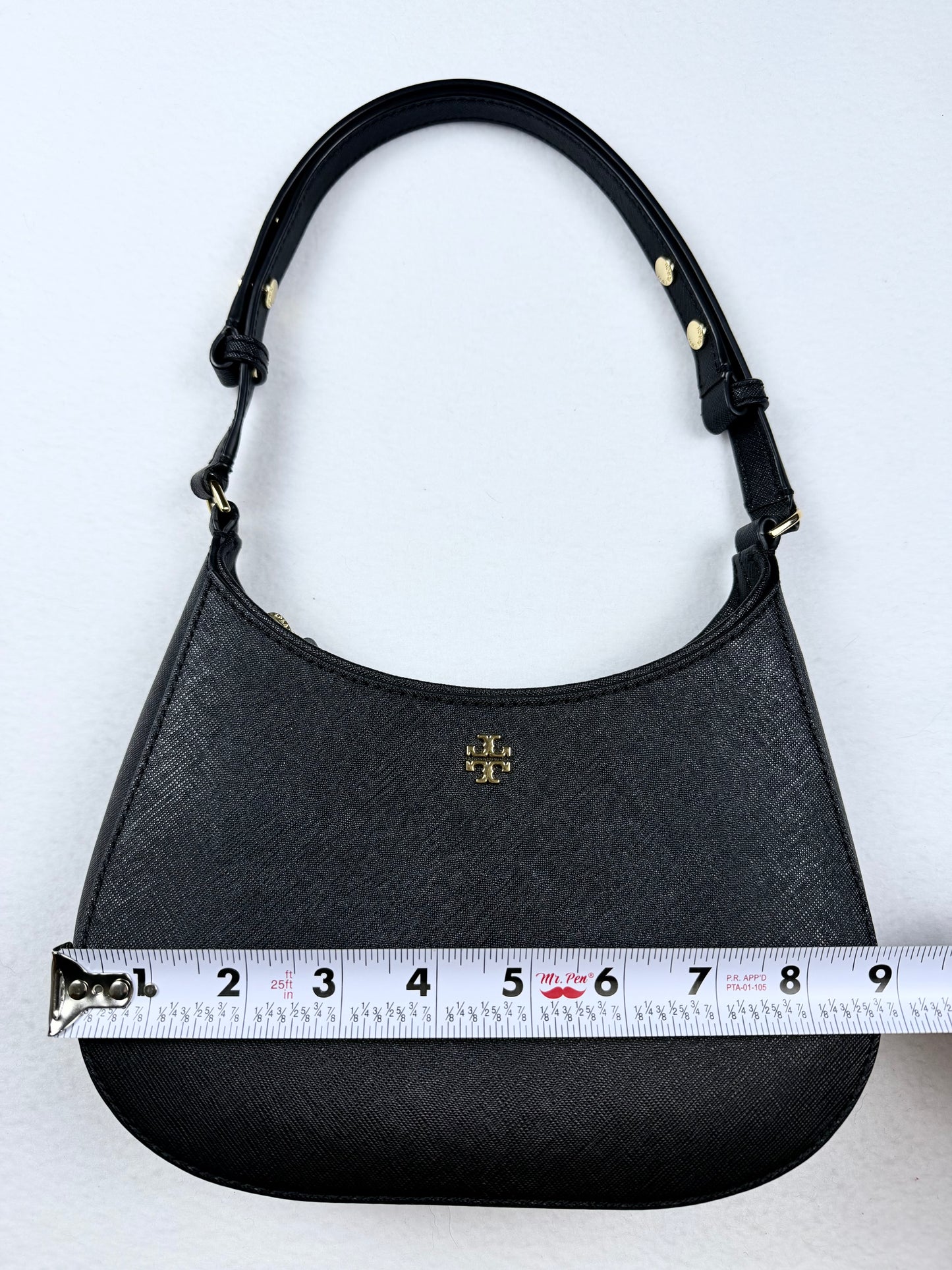 Tory Burch Black Emerson Zip Shoulder Bag Gold Hardware