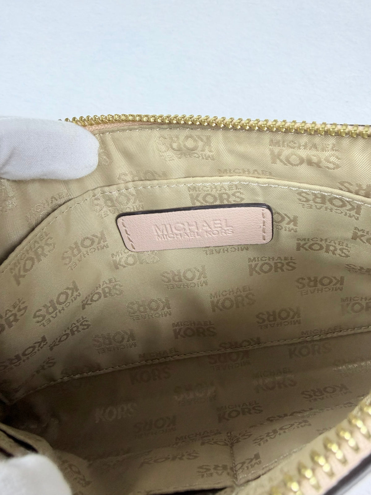 Michael Kors Pale Pink Leather Studded Wristlet / Clutch with Gold-Tone Hardware