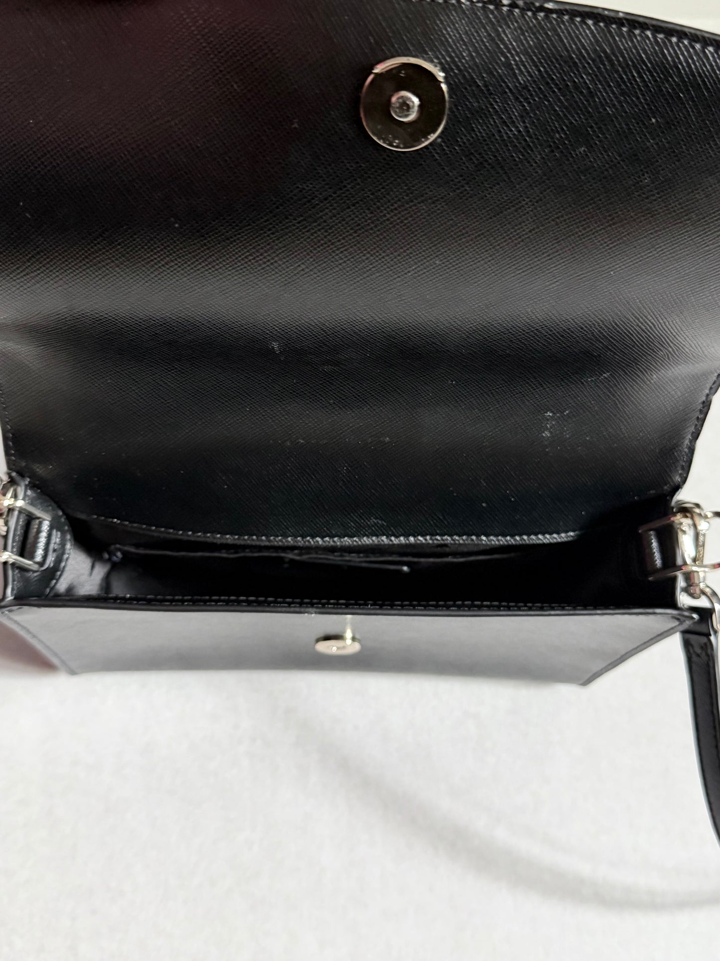Kate Spade Black Leather Crossbody with Light Champagne Gold Chain Accent
