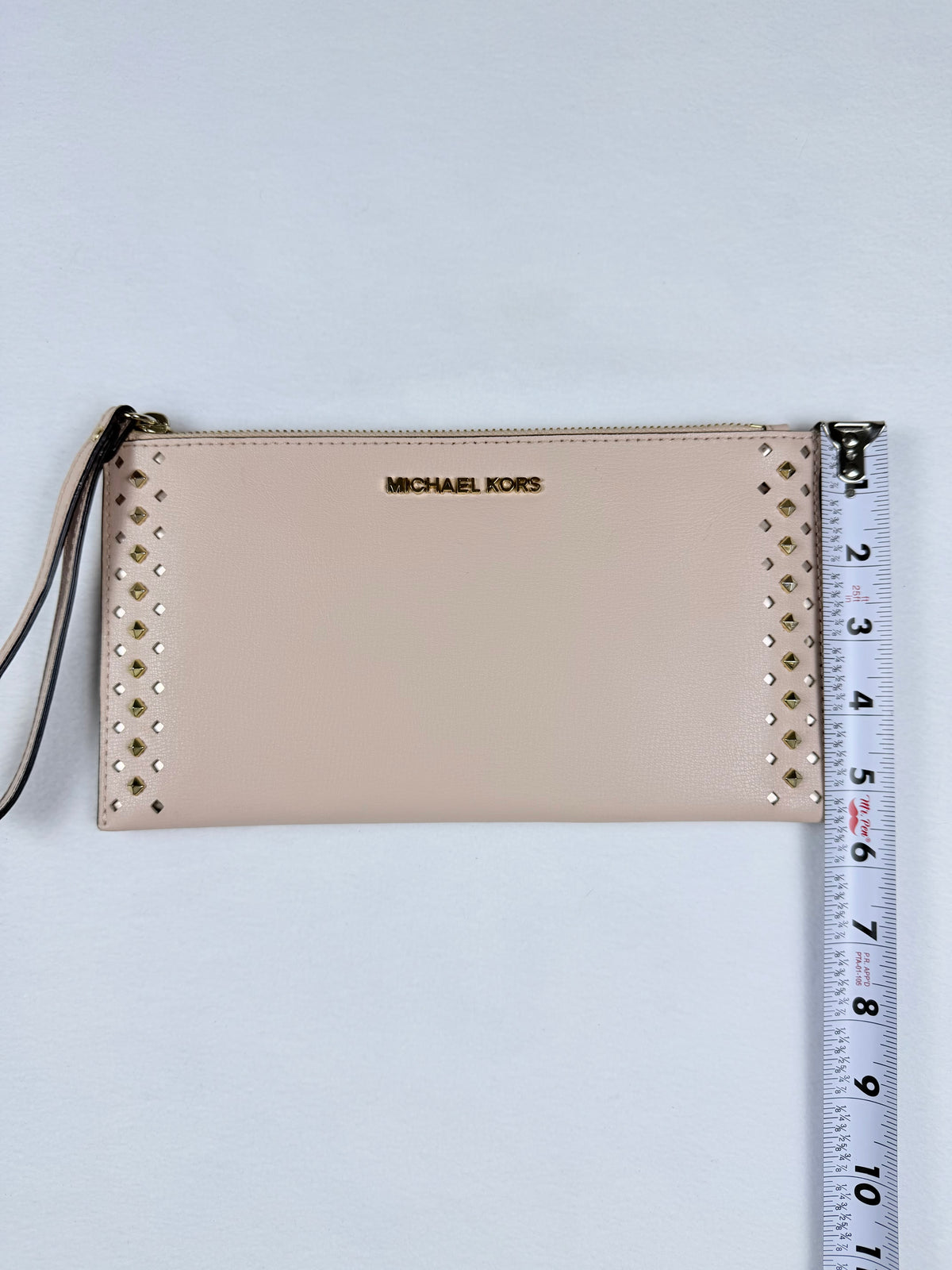 Michael Kors Pale Pink Leather Studded Wristlet / Clutch with Gold-Tone Hardware