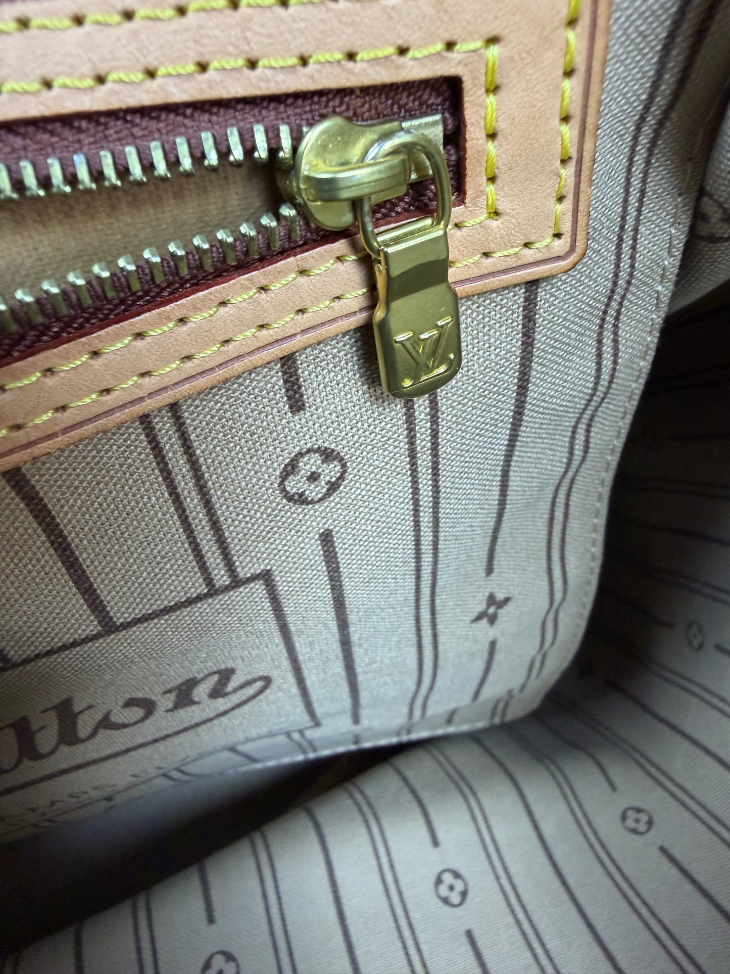 Louis Vuitton Monogram Neverfull MM Tote Bag Brown Vachetta Leather Authentic