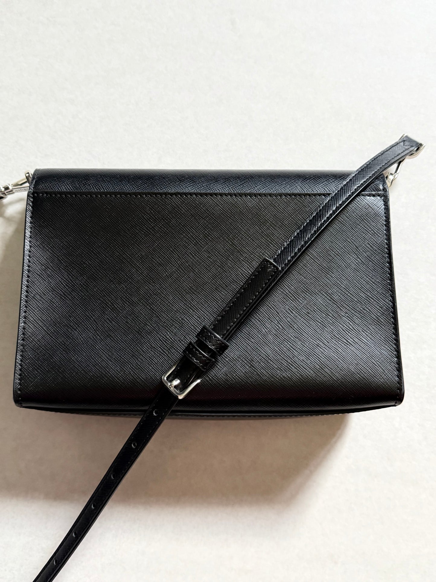 Kate Spade Black Leather Crossbody with Light Champagne Gold Chain Accent