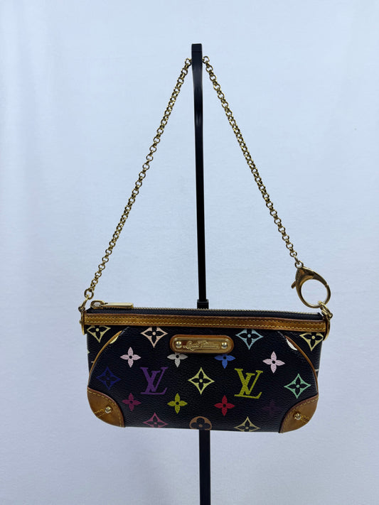 Louis Vuitton Monogram Multicolore Murakami Black Milla Pochette MM Chain Clutch w/ Entrupy COA