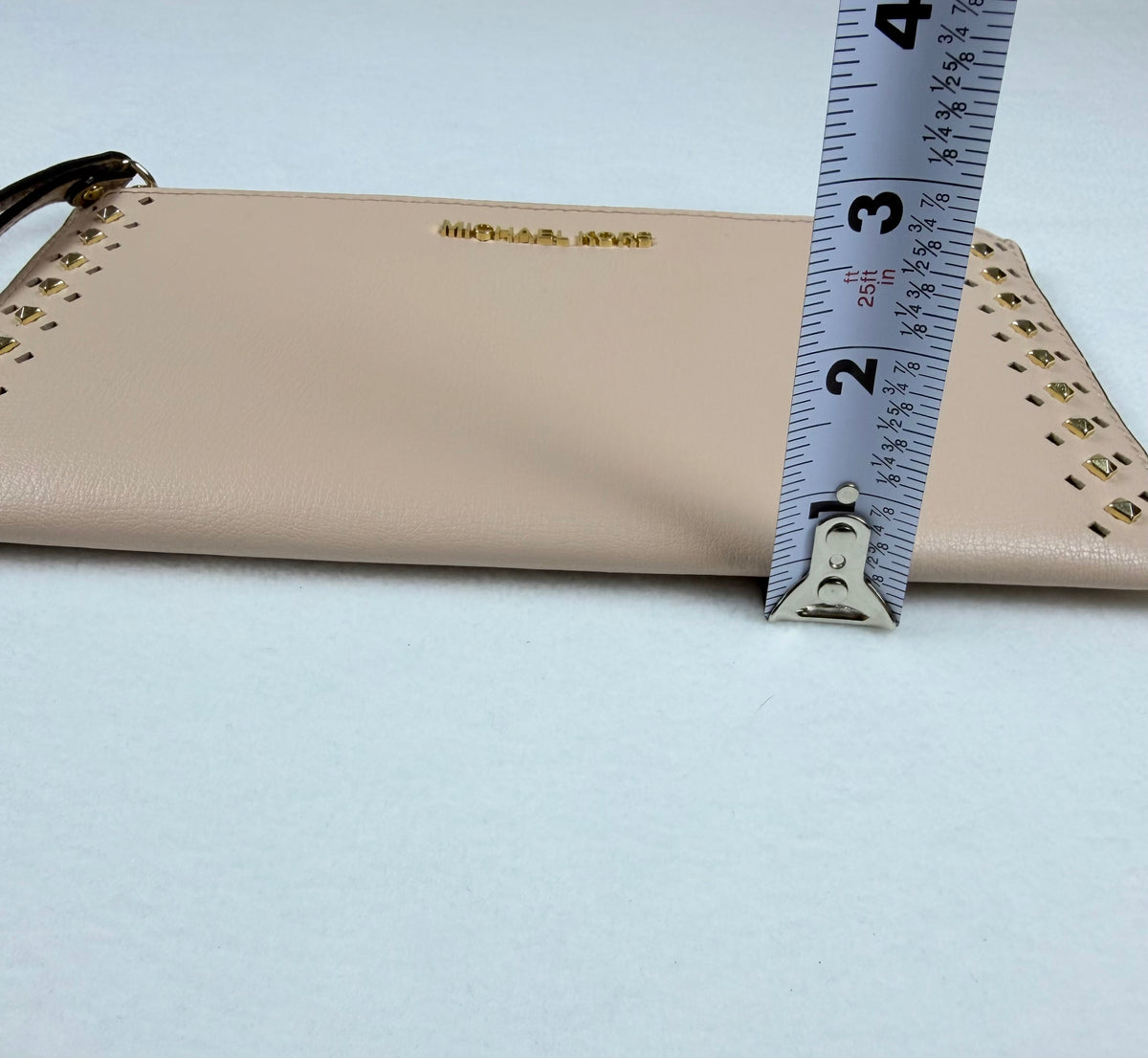 Michael Kors Pale Pink Leather Studded Wristlet / Clutch with Gold-Tone Hardware
