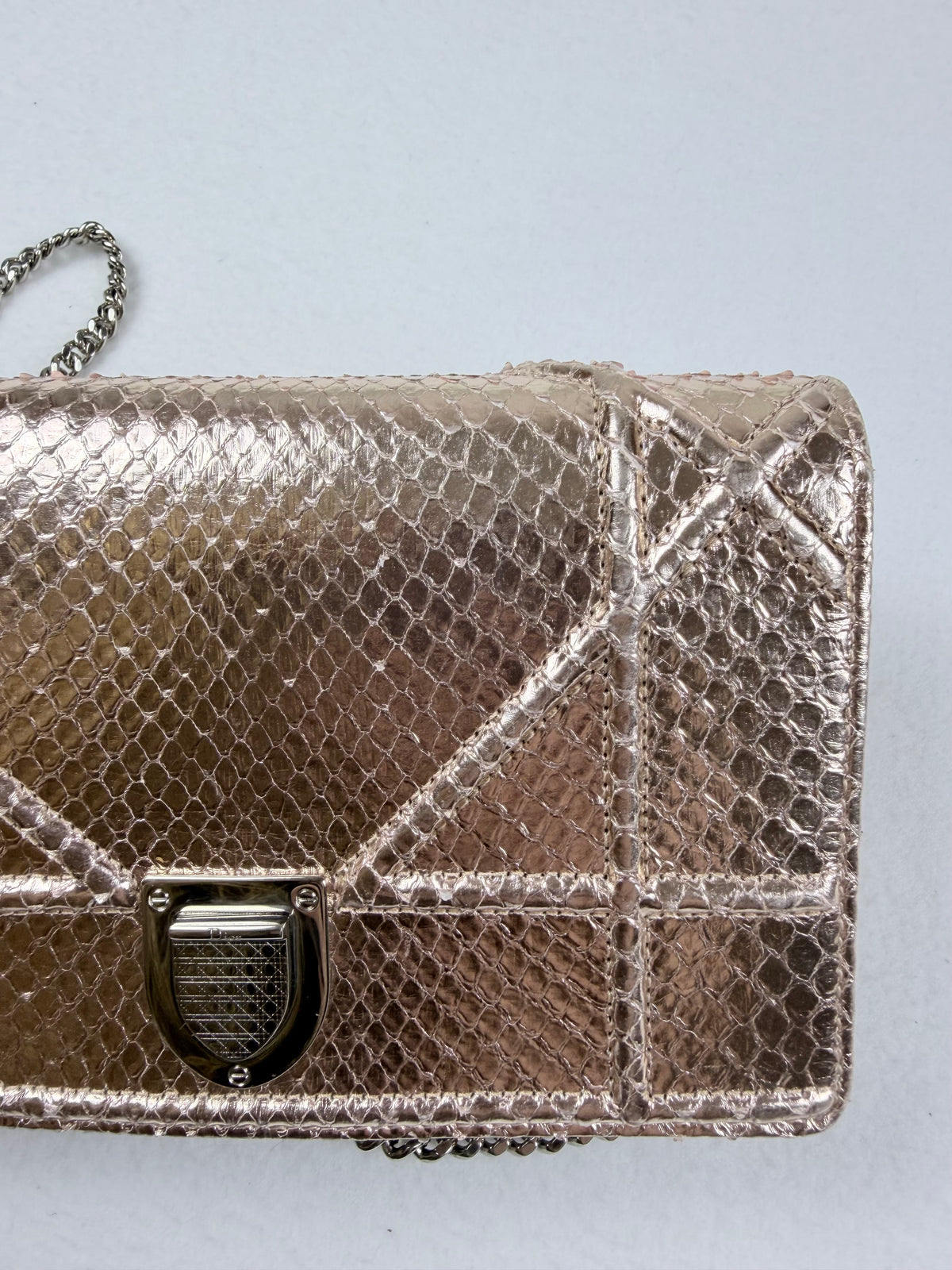 Christian Dior Rose Gold Python Diorama Promenade Pouch Chain Crossbody Bag RARE