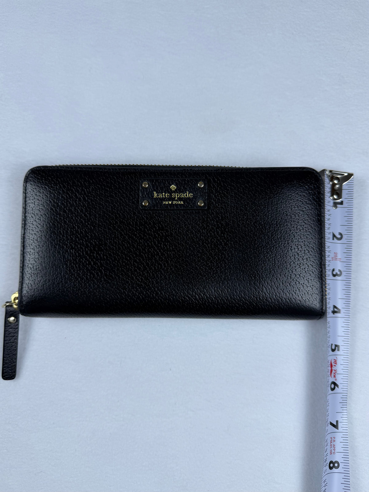 Kate Spade Pebbled Black Leather Zip-Around Wallet with Gold Plaque