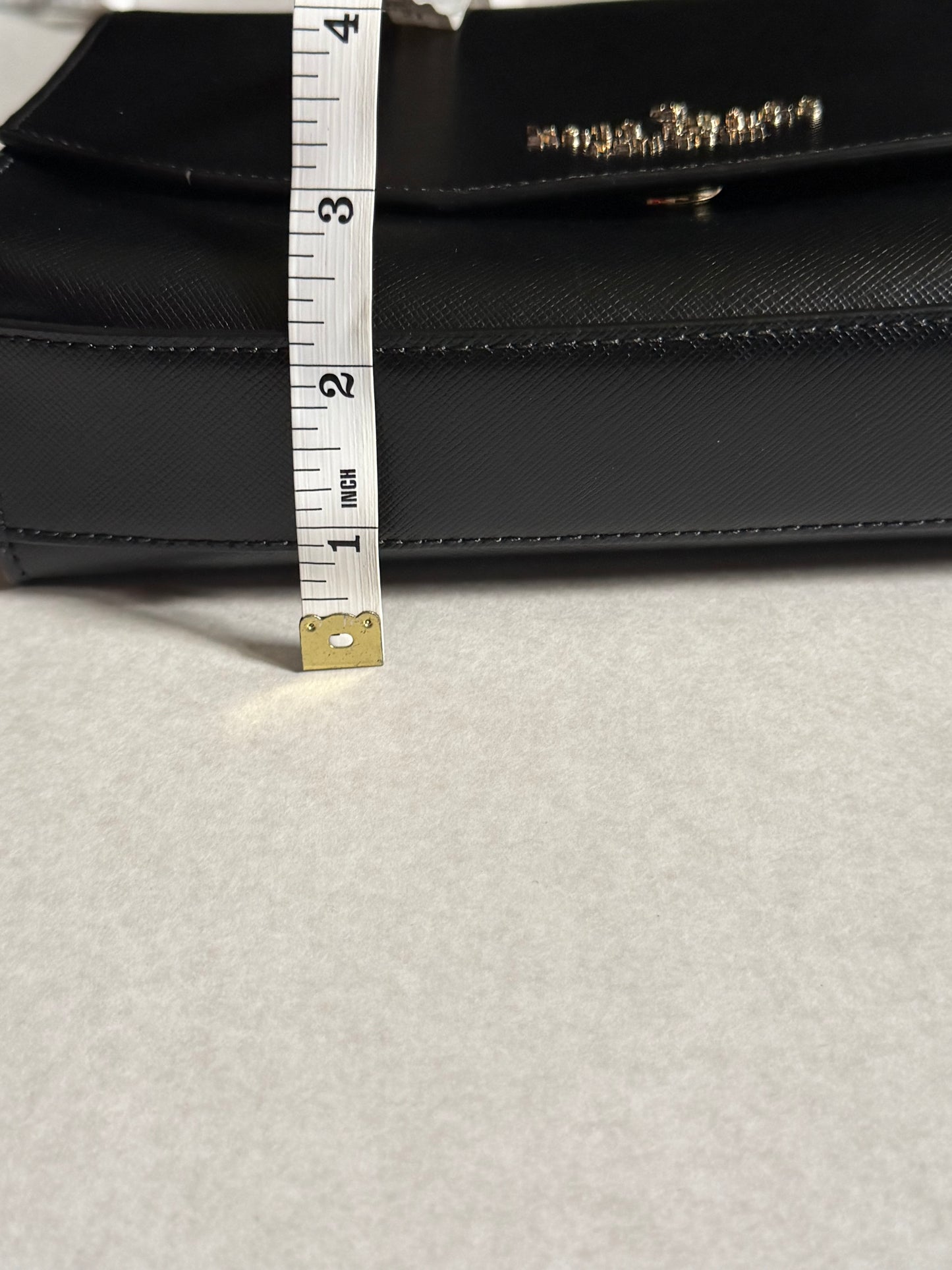 Kate Spade Black Leather Crossbody with Light Champagne Gold Chain Accent