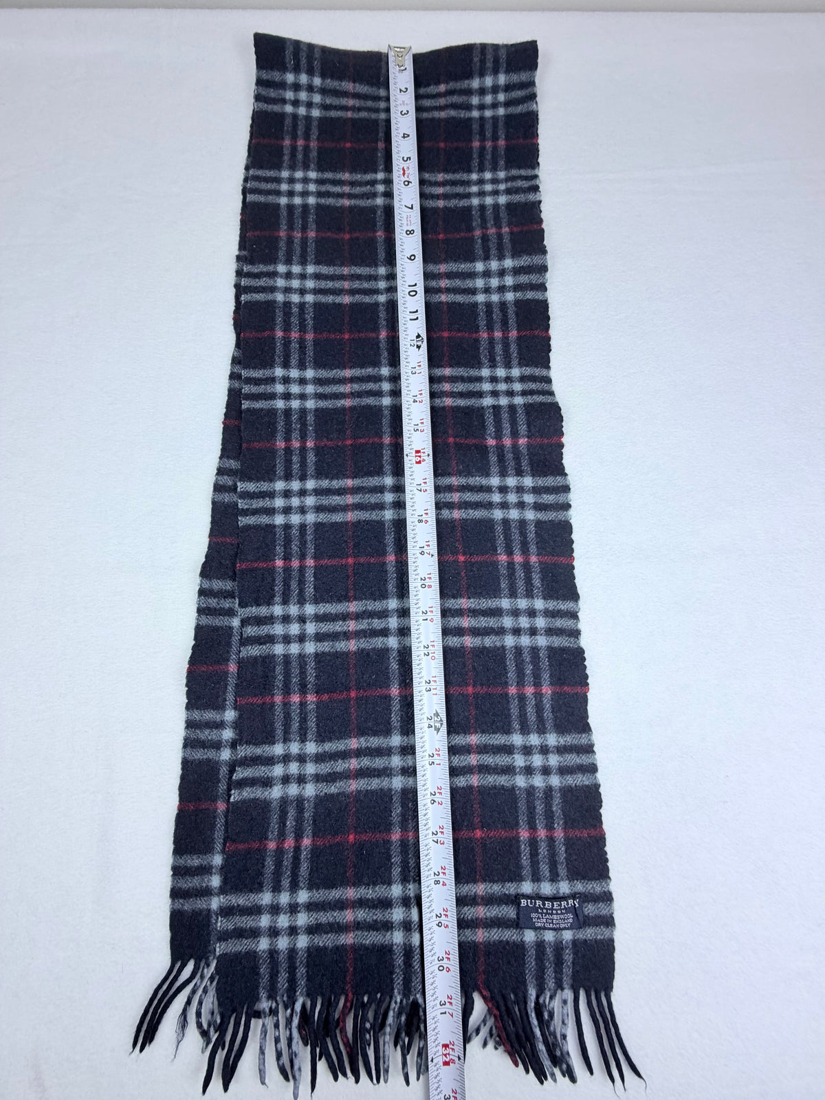 SOLD Burberry London Navy Blue Plaid Vintage Scarf 100% Lambswool Made in England