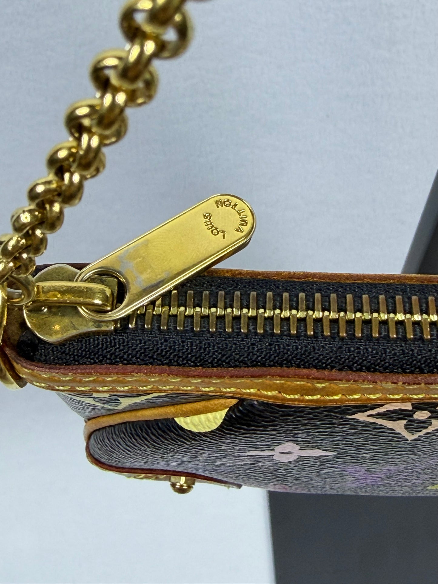 Louis Vuitton Monogram Multicolore Murakami Black Milla Pochette MM Chain Clutch w/ Entrupy COA