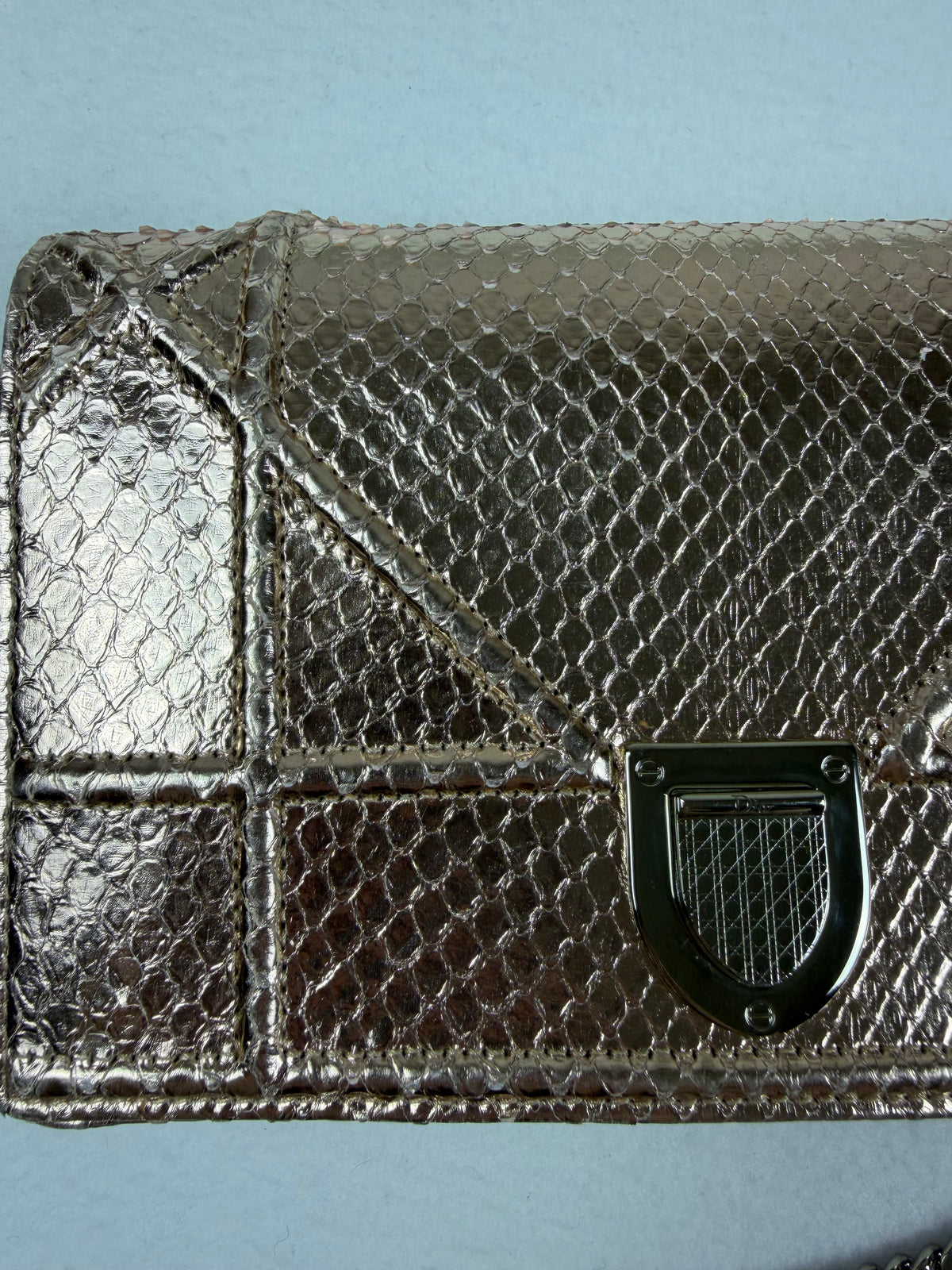 Christian Dior Rose Gold Python Diorama Promenade Pouch Chain Crossbody Bag RARE