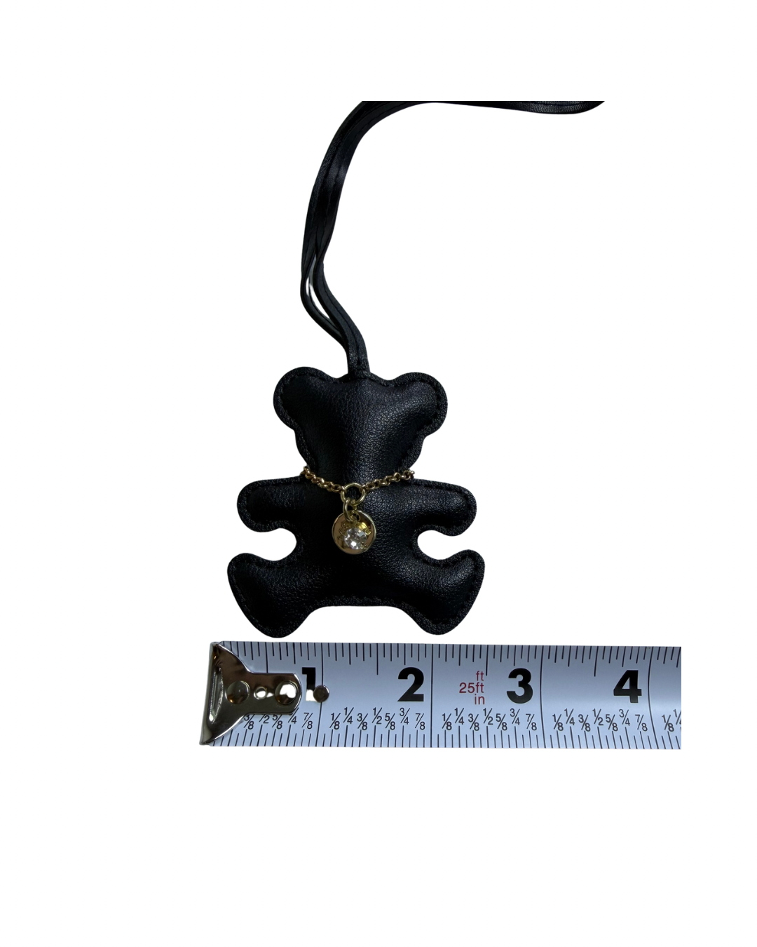 Leather Teddy Bear Bag Charm with Gold Crystal Necklace Accent