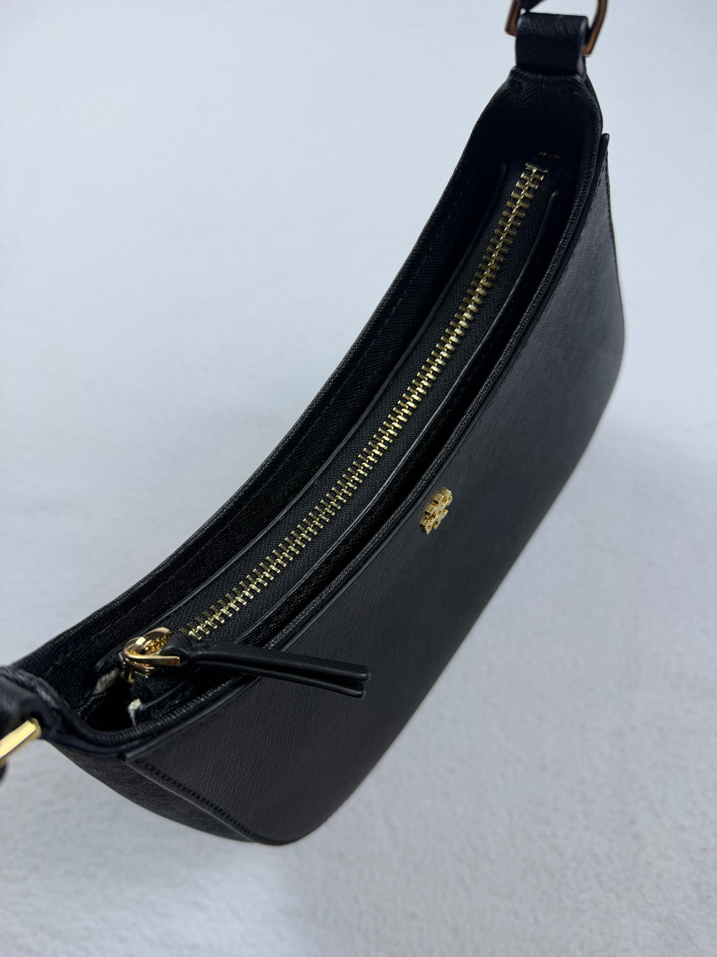 Tory Burch Black Emerson Zip Shoulder Bag Gold Hardware