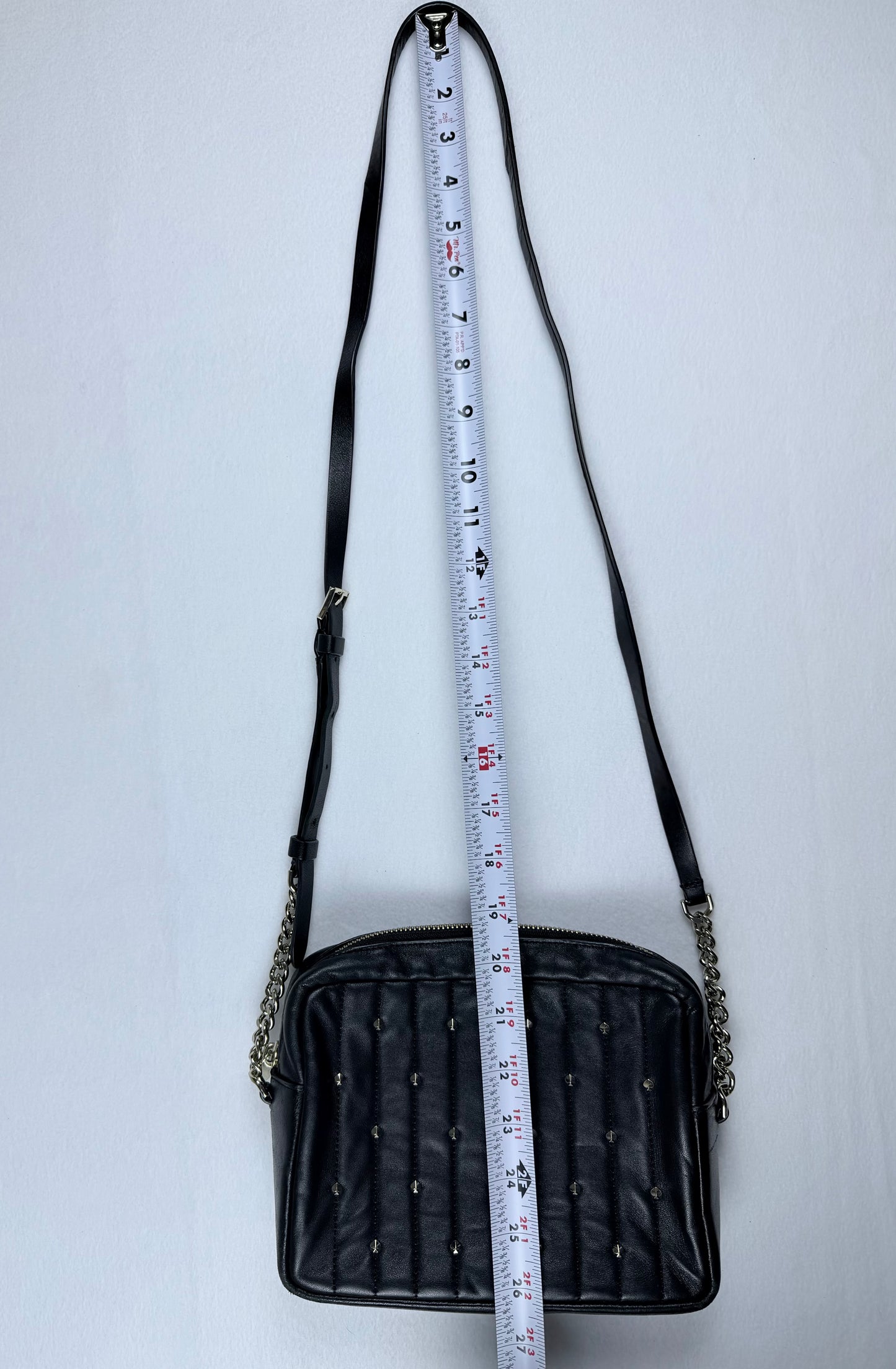 Kate Spade Black Quilted Studded Crossbody Bag with Silver Chain