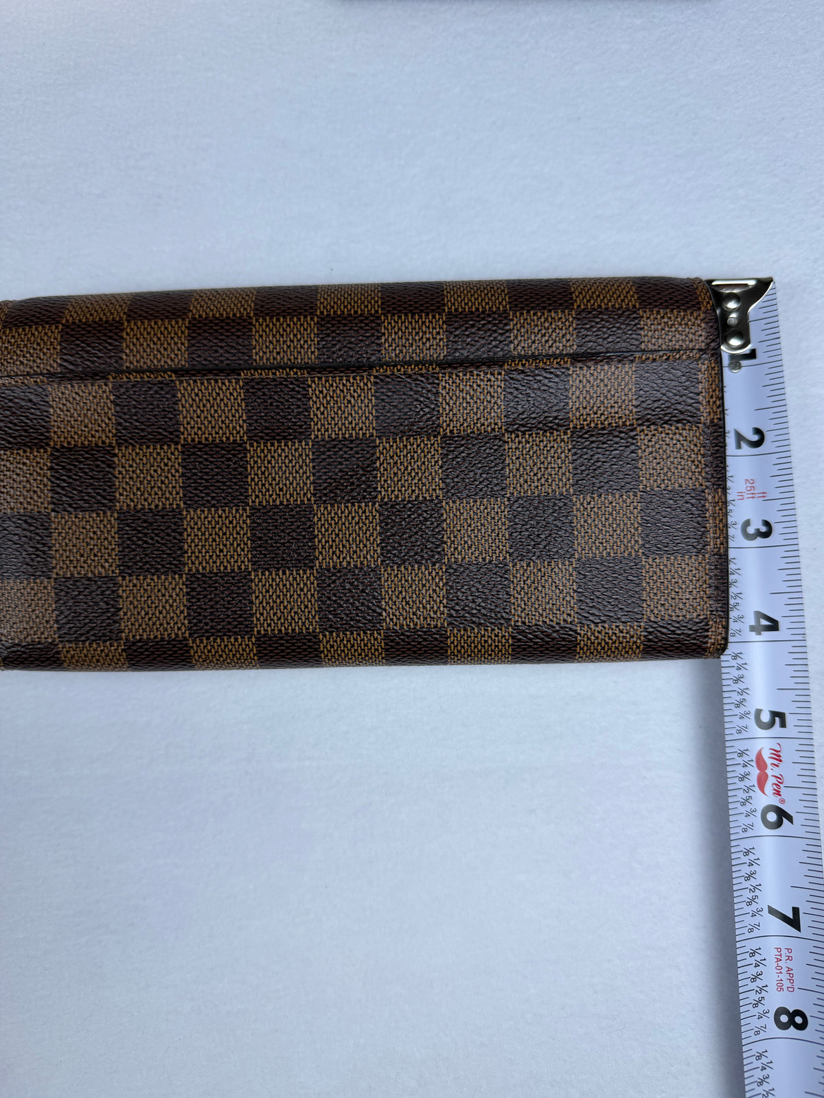 Louis Vuitton Damier Ebene Sarah Wallet with Chain, Box & Dustbag