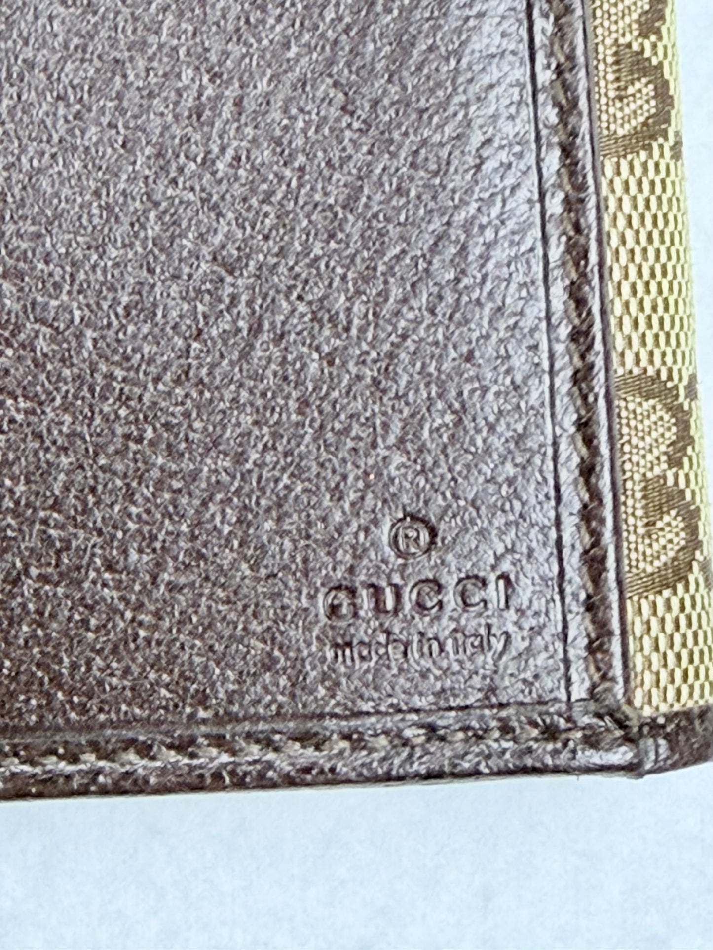 Gucci Monogram GG Canvas Continental Long Wallet Brown Leather Metal Bar W/ Box & Unbranded Silver Chain