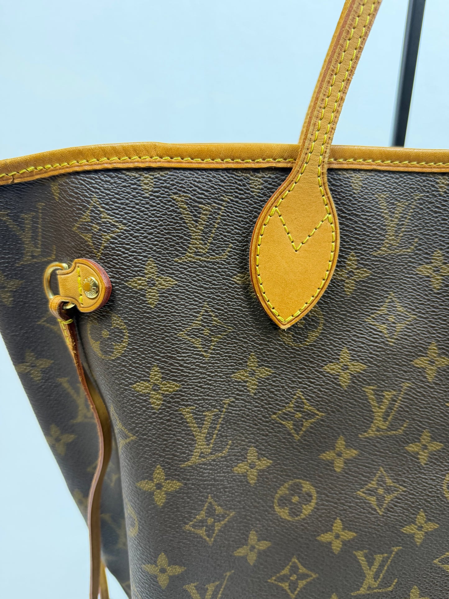 Louis Vuitton Monogram Neverfull MM Tote Bag Brown Vachetta Leather Authentic