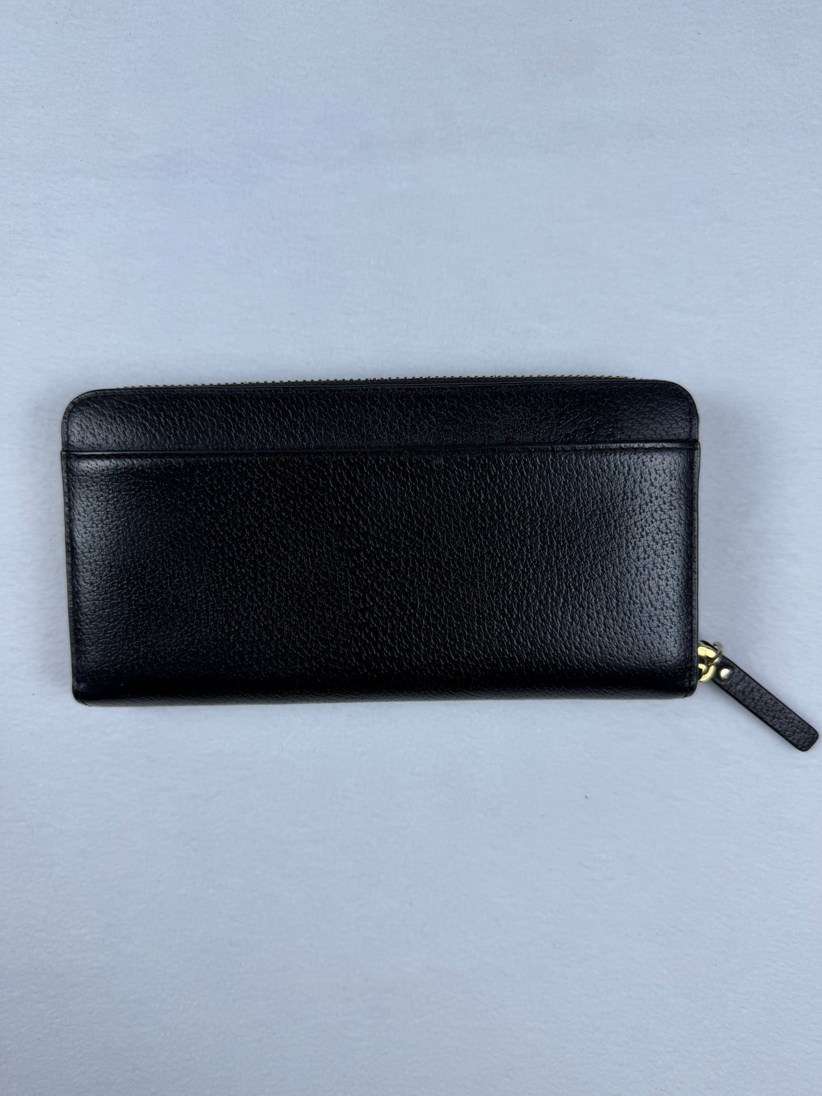Kate Spade Pebbled Black Leather Zip-Around Wallet with Gold Plaque