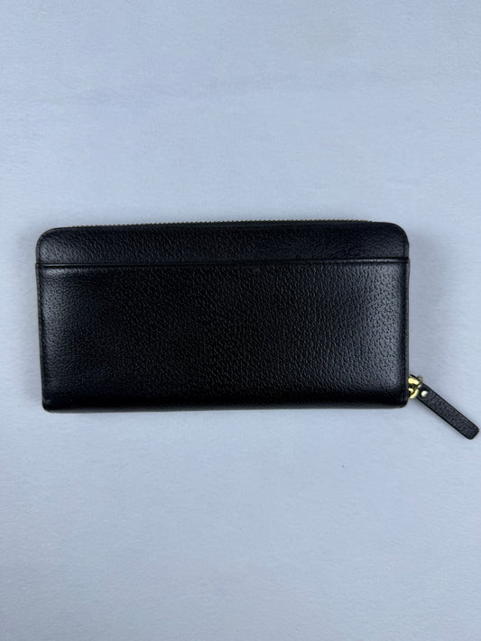 Kate Spade Pebbled Black Leather Zip-Around Wallet with Gold Plaque