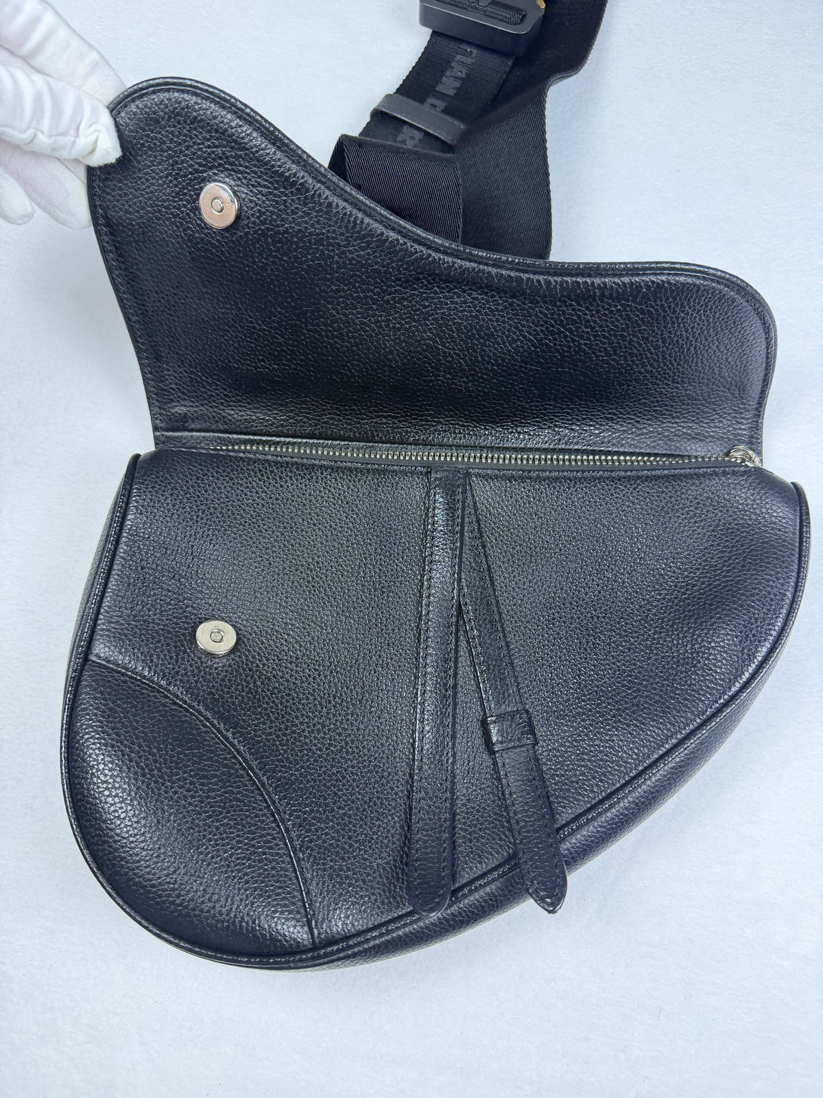 Christian Dior Black Grained Calfskin Saddle Crossbody Bum Bag