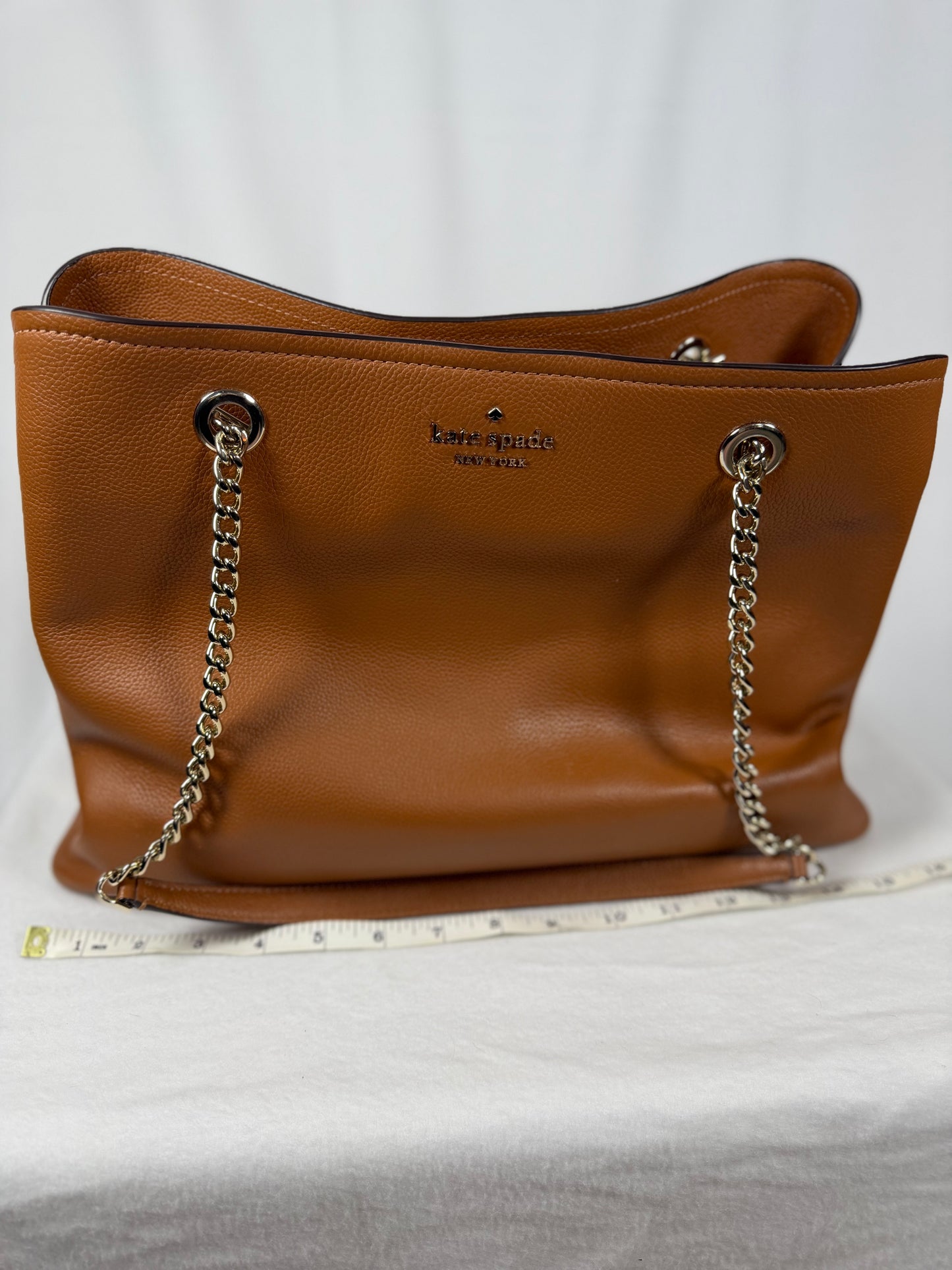 Kate Spade New York Brown Pebbled Leather Chain Strap Tote Bag with Long Strap