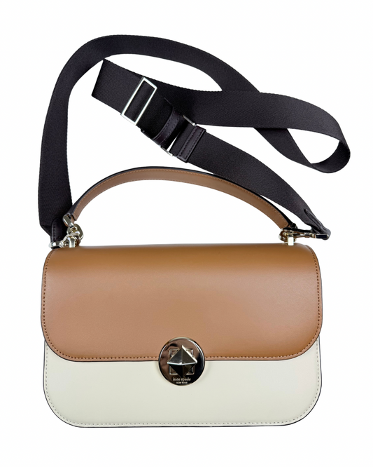 Kate Spade Colorblock Leather Top Handle Crossbody Bag Multi Brown Cream Purse NWOT