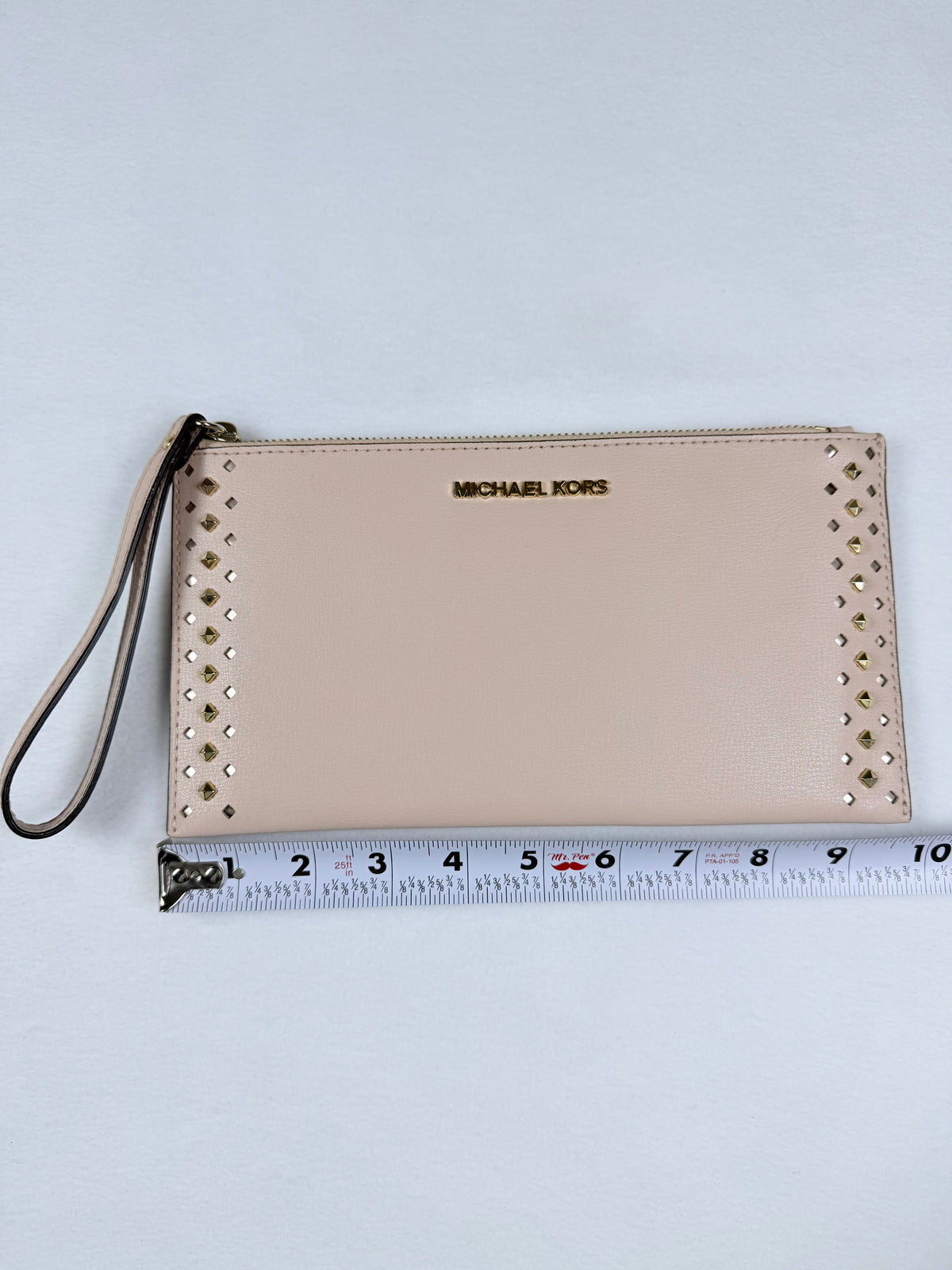 Michael Kors Pale Pink Leather Studded Wristlet / Clutch with Gold-Tone Hardware