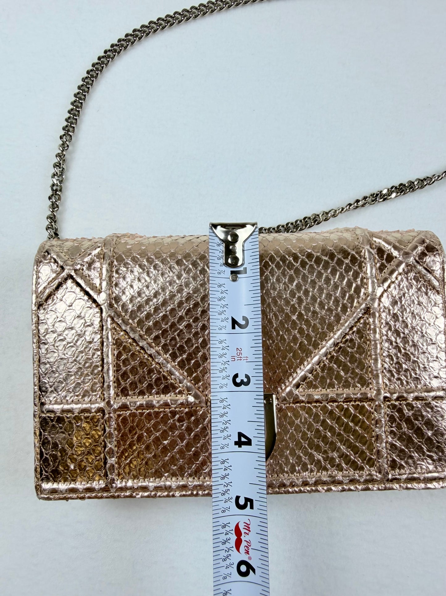 Christian Dior Rose Gold Python Diorama Promenade Pouch Chain Crossbody Bag RARE