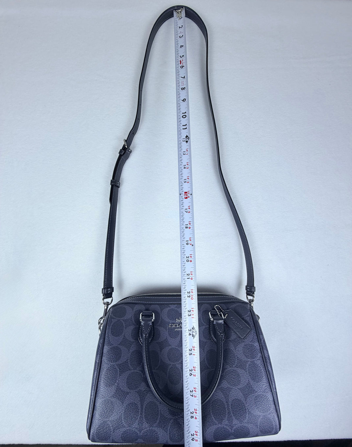 SOLD Coach Rowan Satchel In Signature Canvas Midnight Navy Crossbody Bag Purse LIKE NEW