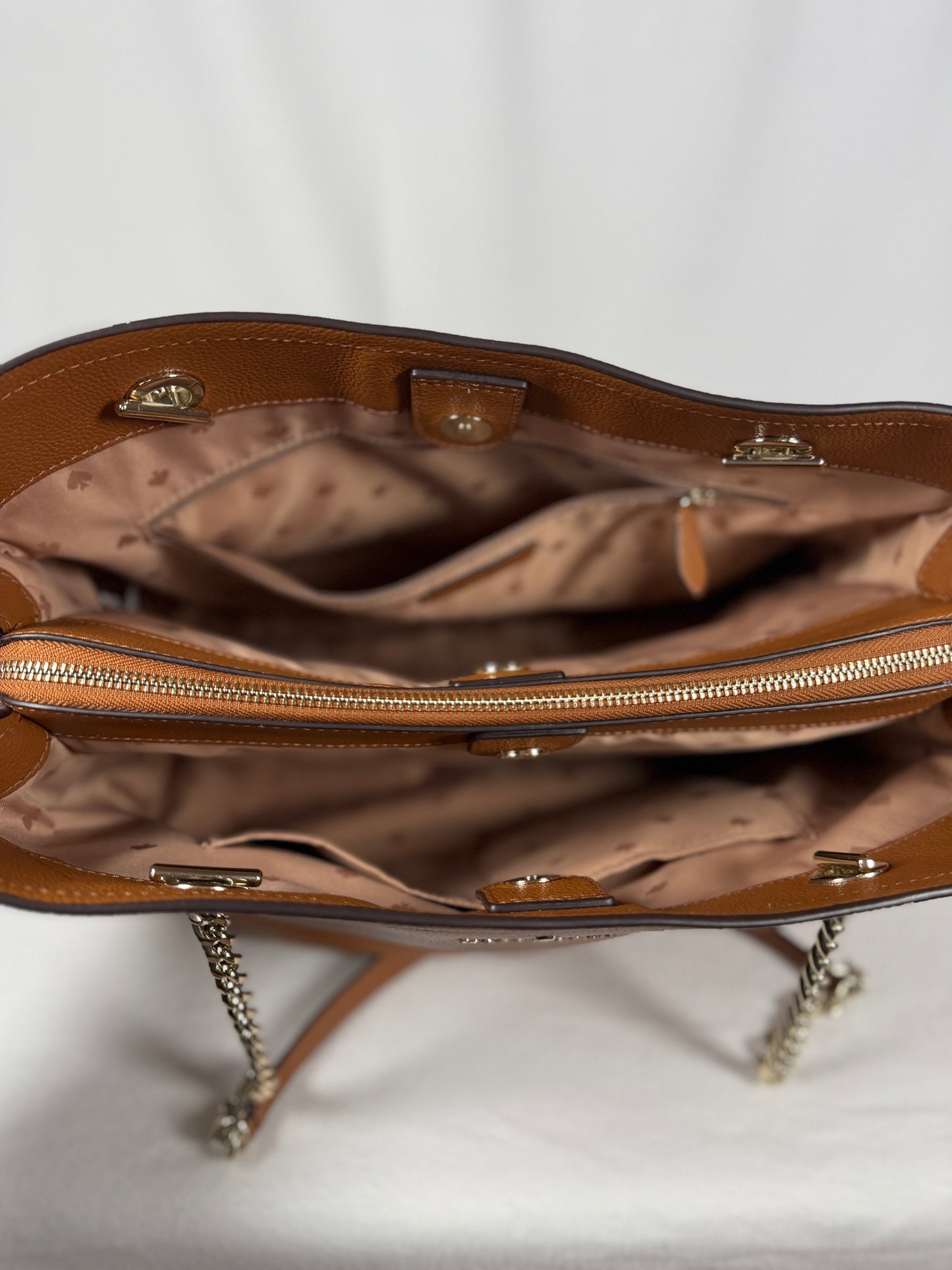Kate Spade New York Brown Pebbled Leather Chain Strap Tote Bag with Long Strap