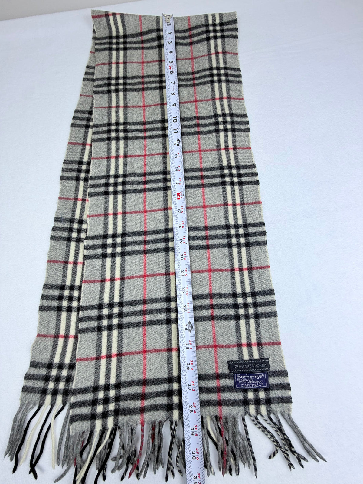 Burberrys of London Grey Nova Check Vintage Scarf 100% Lambswool Made in England