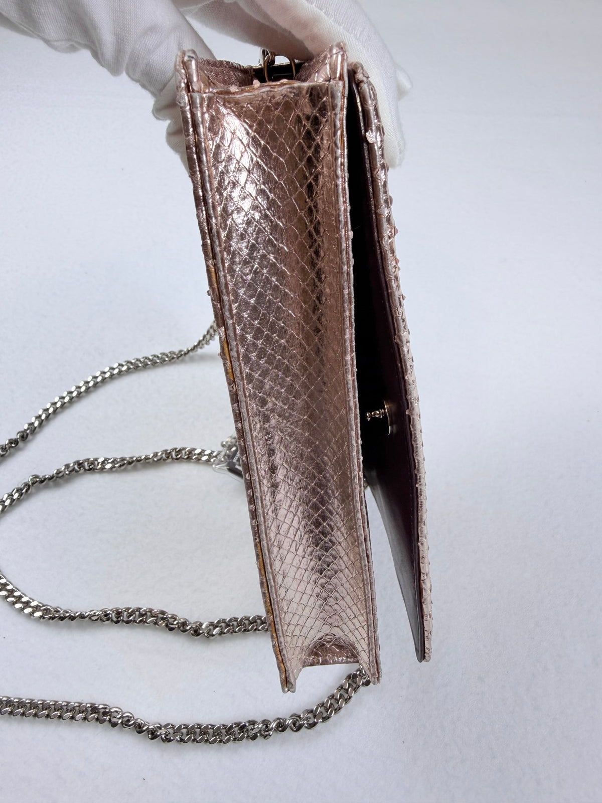 Christian Dior Rose Gold Python Diorama Promenade Pouch Chain Crossbody Bag RARE