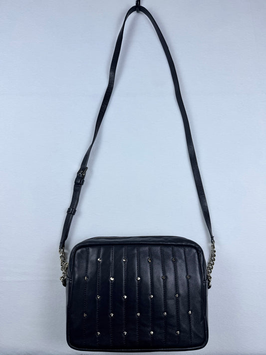 Kate Spade Black Quilted Studded Crossbody Bag with Silver Chain