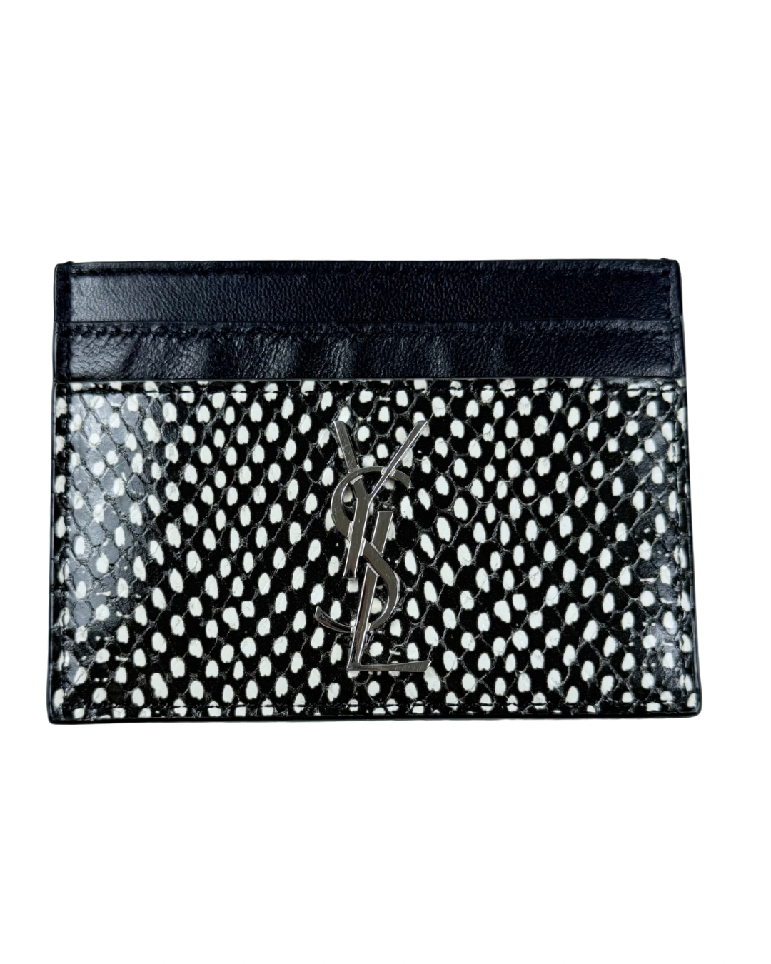 Saint Laurent YSL Monogram Black & White Printed Leather Card Case Wallet