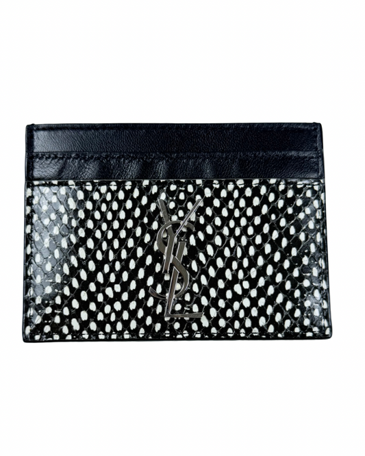Saint Laurent YSL Monogram Black & White Printed Leather Card Case Wallet