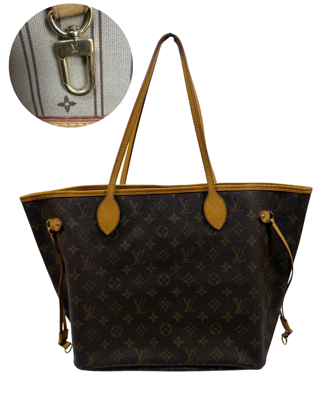 Louis Vuitton Monogram Neverfull MM Tote Bag Brown Vachetta Leather Authentic
