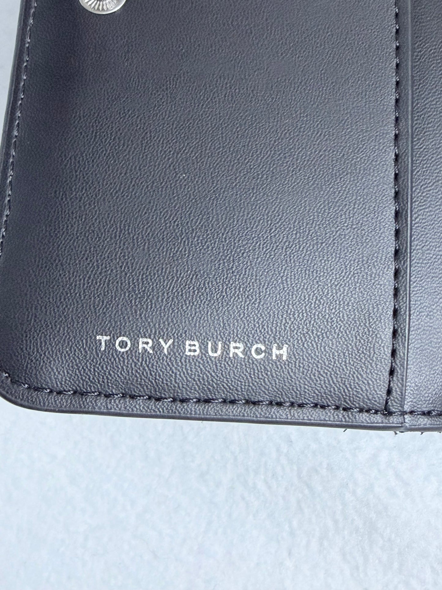 Tory Burch Black Quilted Diamond Logo Medium Flap Wallet Card Holder Zip Pocket
