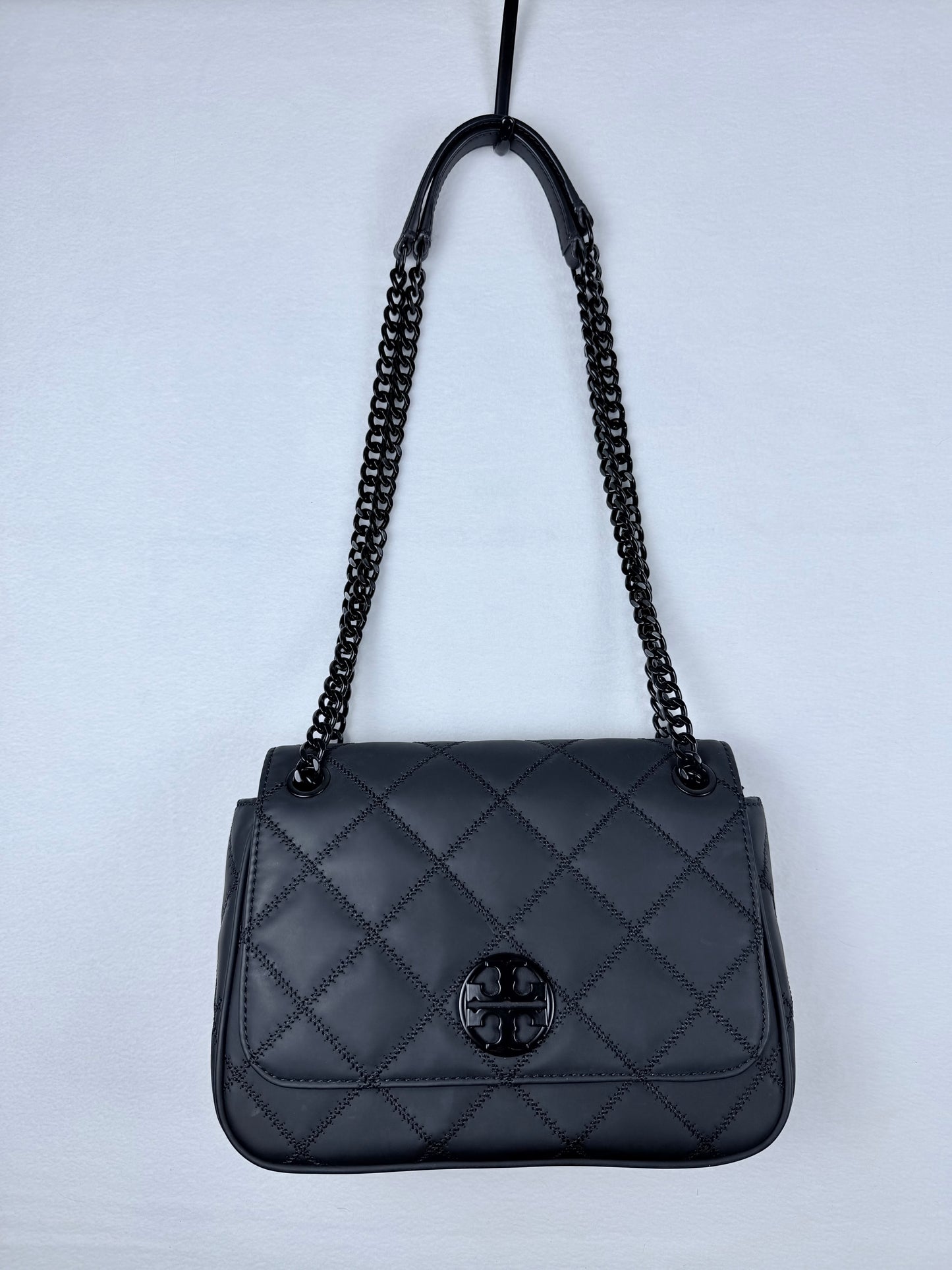 Tory Burch Black Quilted Leather Convertible Chain Shoulder Bag Crossbody Purse