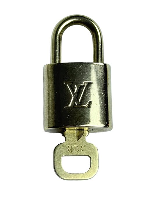 Louis Vuitton Gold Brass Lock Padlock & Key #328 Bag Charm Accessory