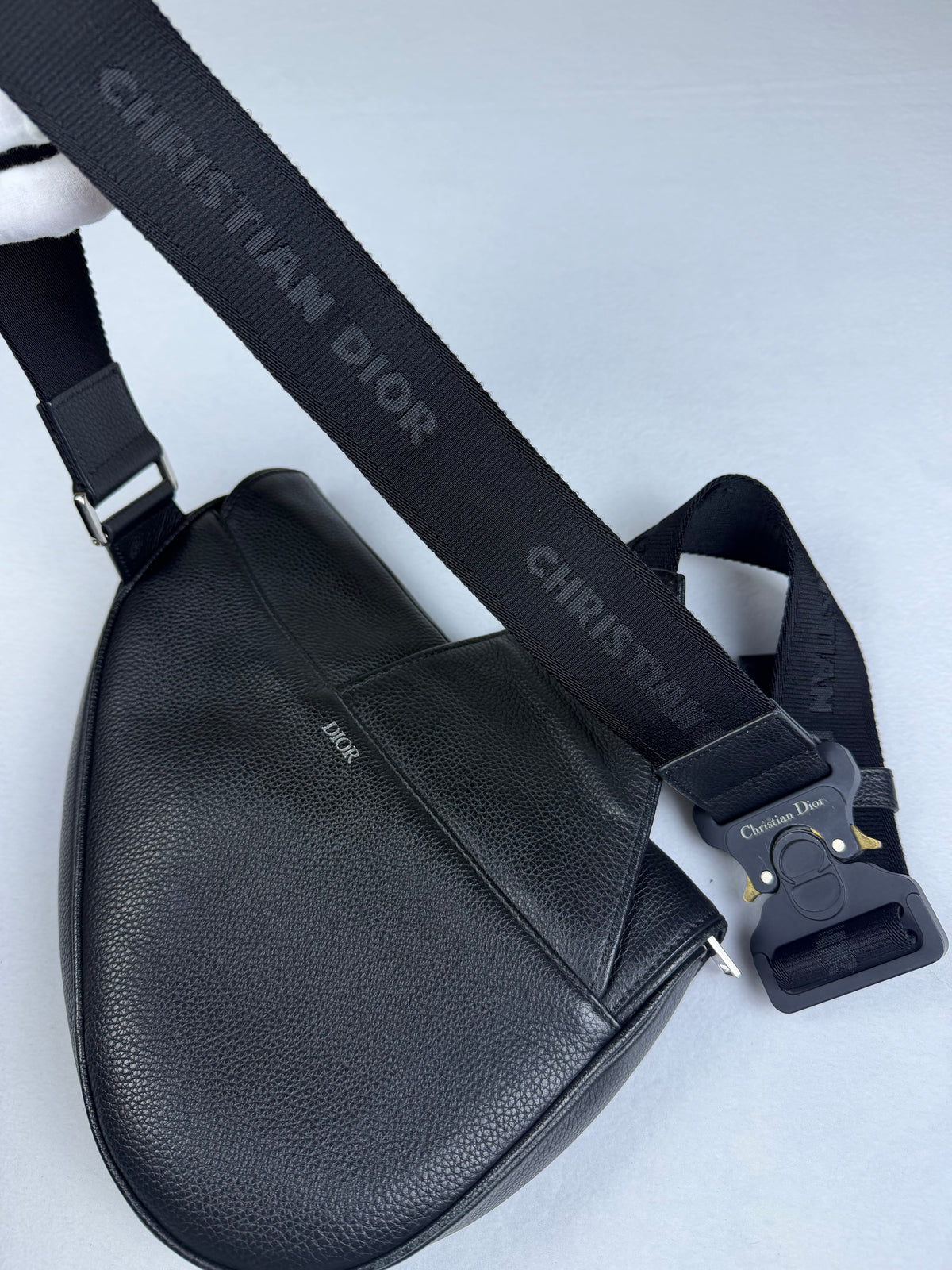 Christian Dior Black Grained Calfskin Saddle Crossbody Bum Bag