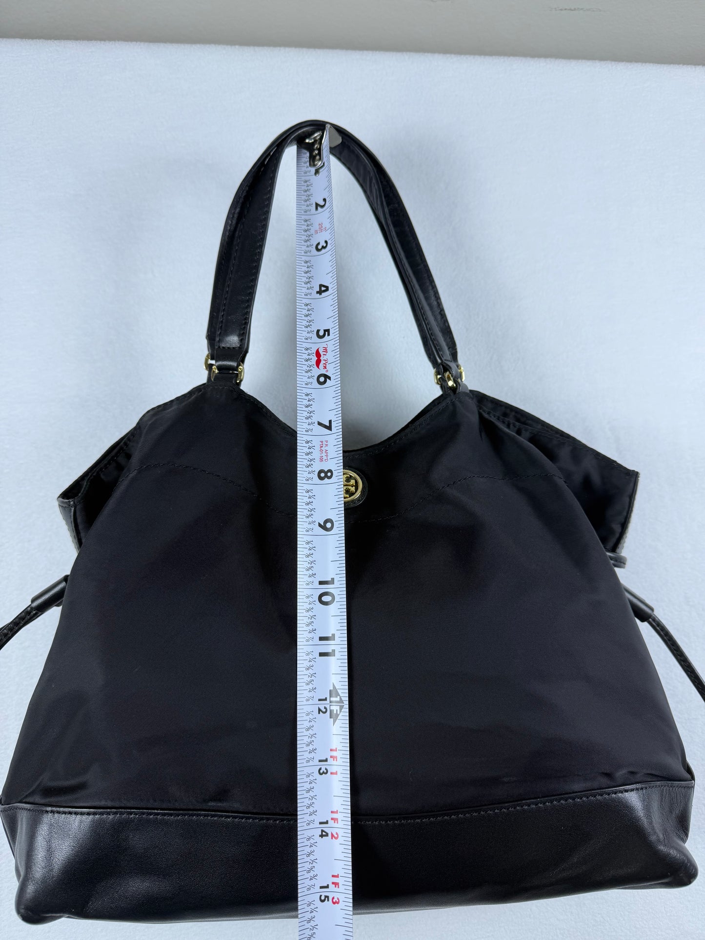 Tory Burch Black Nylon & Leather Drawstring Tote Shoulder Bag Gold Hardware