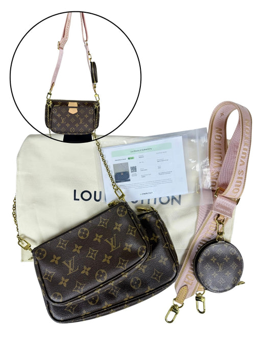 Louis Vuitton Monogram Multi Pochette Accessoires Crossbody Bag - Pink Jacquard Strap & Gold Hardware Set