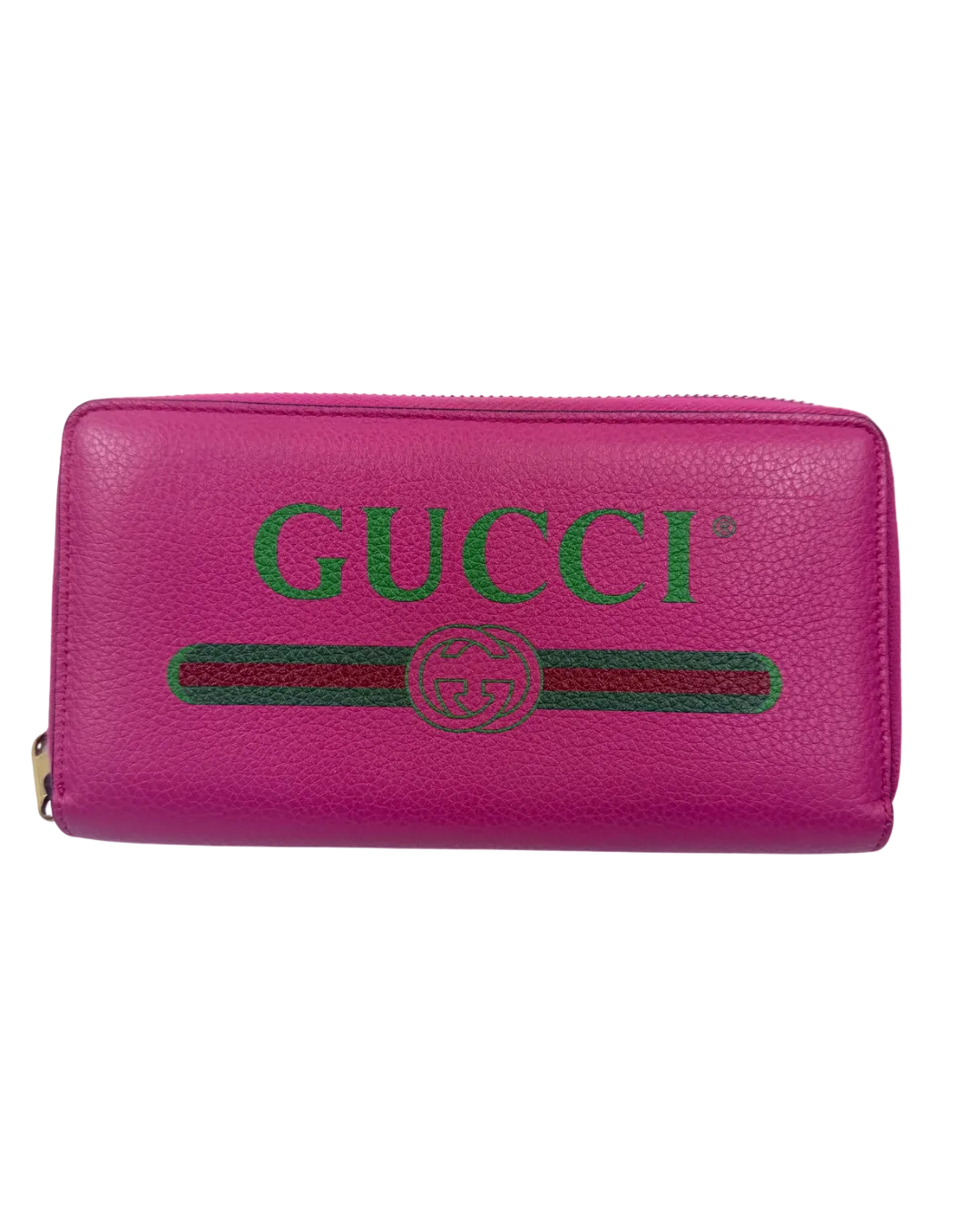 GUCCI Vintage Logo Pink Leather ZipAround Long Wallet Signature Stripe