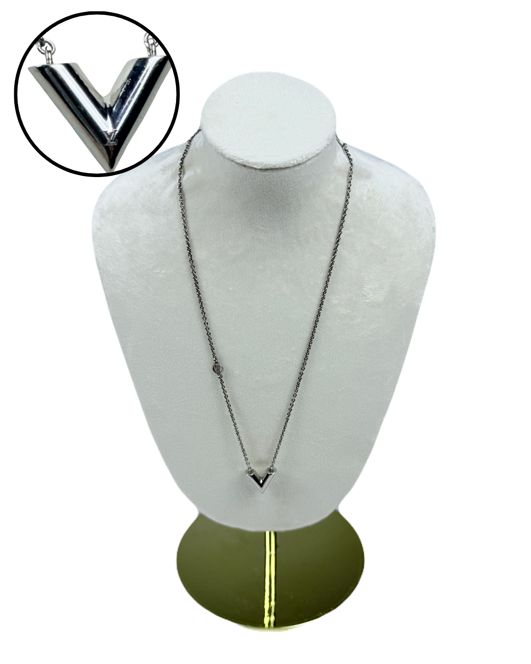 Louis Vuitton Essential V Silver-Tone Necklace M63197 - LV Pendant Designer Jewelry